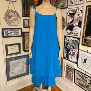 Aries & Taurus Blue 100% Cotton Sleeveless Ruffle Hem Dress w/ Adjustable Straps
